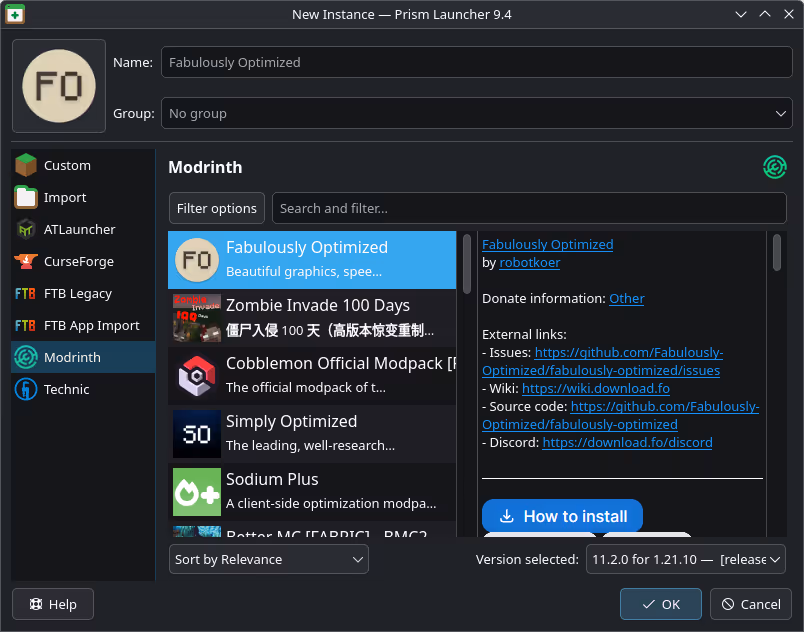 Modpack browser bridging CurseForge and Modrinth sources