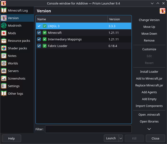 Per-instance Java and memory controls for a Minecraft world